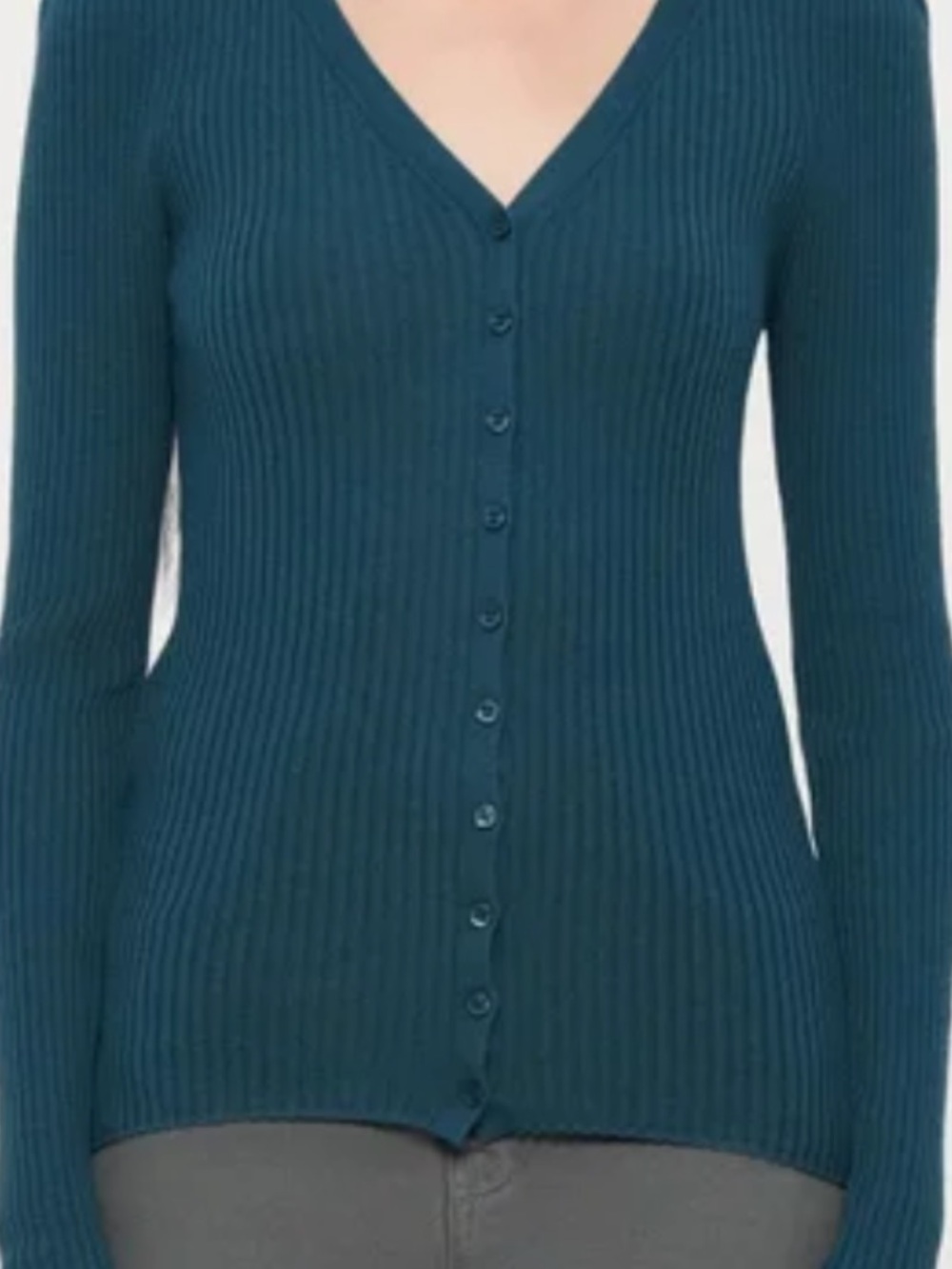 Lord & Taylor Teal Ribbed V-Neck Button Cardigan